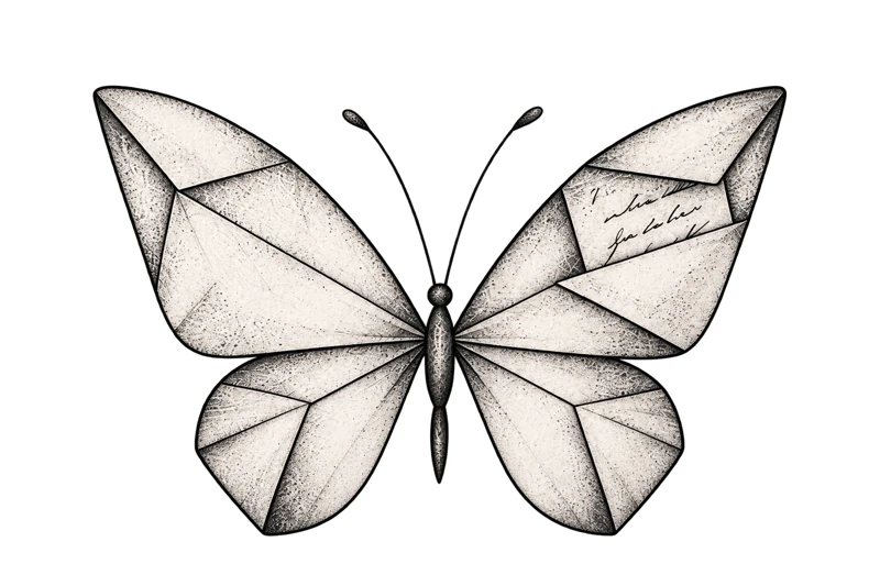 Isolated reconstructed artist reference: A letter, given wings